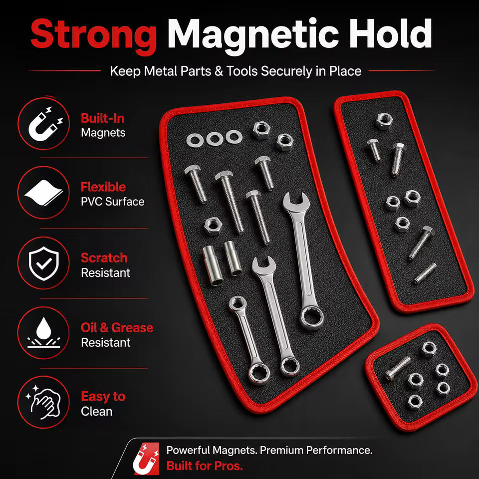 Flexible Magnetic Tool Mat Set with 3 Different Size Trays
